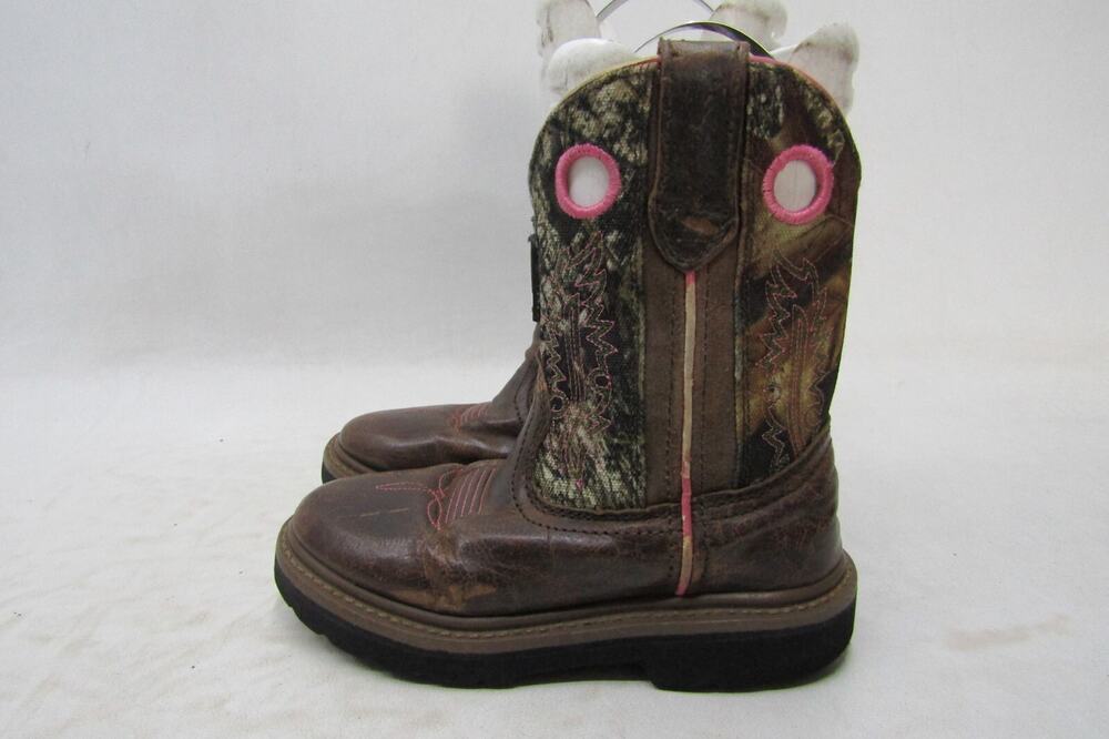 John Deere Youth Size 11 M Brown Leather Buckaroo Camo Cowboy Western Boots